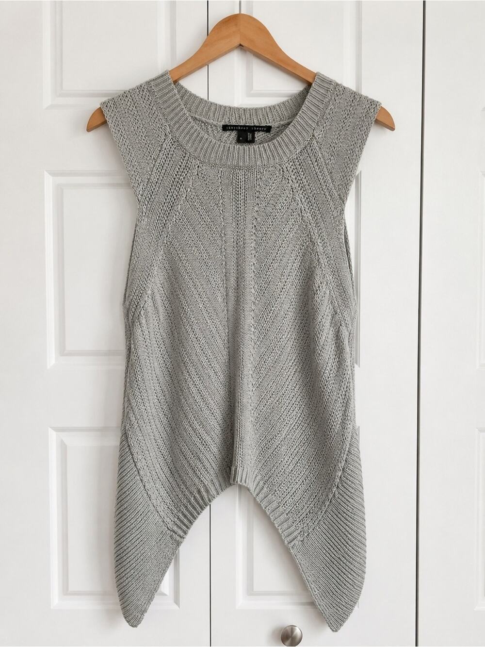 Theory Silk Cotton Knit Tunic Sweater Vest M Gray Handkerchief Hem Sleeveless